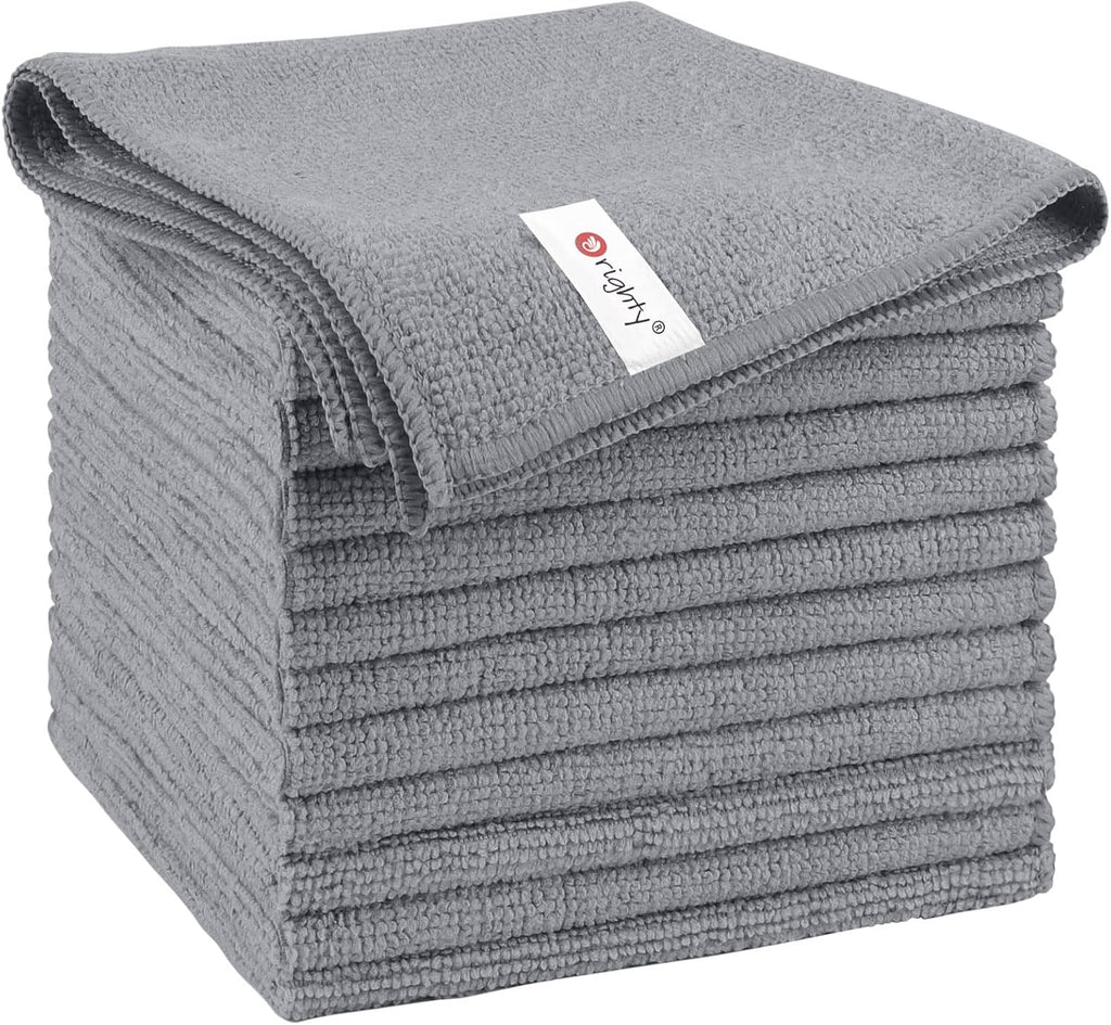 Orighty Microfiber Cleaning Cloth, 12 Pack Microfiber Towels for Cars, Highly Absorbent Car Cleaning Supplies, Lint Free Cloths Clean Rags for Car Care, House, Kitchen, 12x12 inch, Grey
