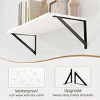 Heimlove White Deep Floating Shelves for Wall, 24W x 8D Wood Wall Shelves Set of 2, Wide Floating Bookshelf for Living Room, Kitchen, Office, Bedroom and Decor Storage, with Black Bracket - White