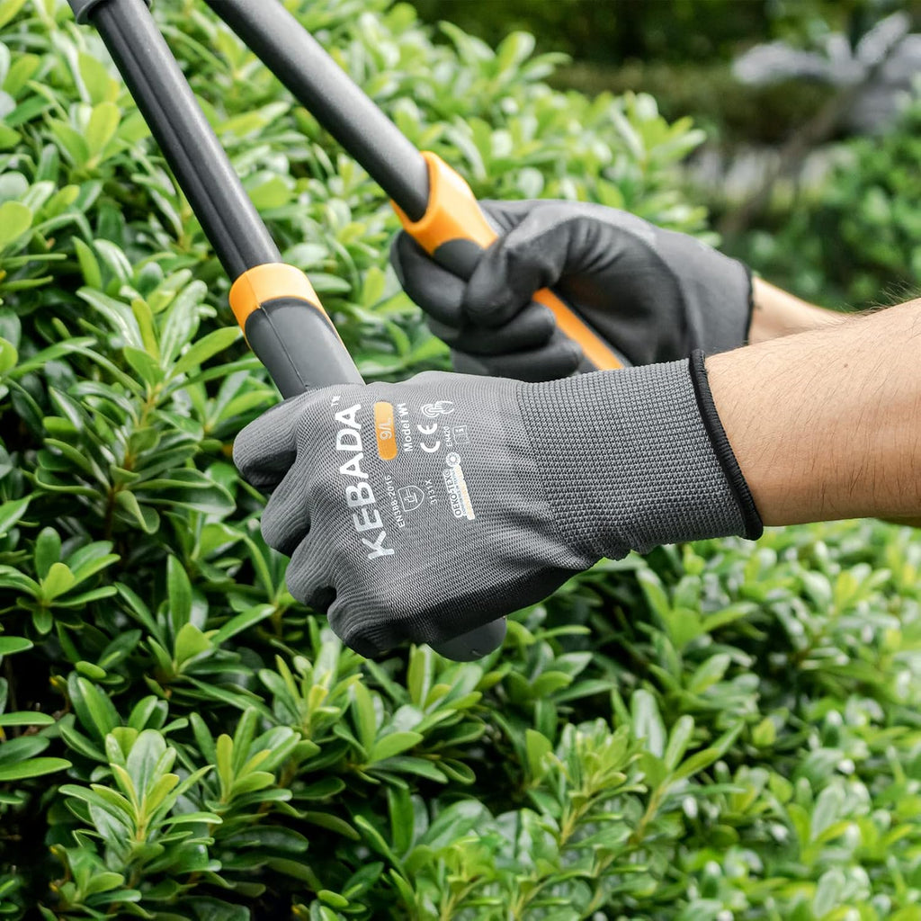 Kebada W1 Work Gloves for Men and Women, Touchscreen PU Coated Gloves with Grip, 50 Pairs Bulk Pack, Ideal for Warehouse Package Handling, Construction, Gardening, Gray X-Small