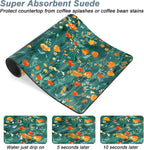 Rnivvi Coffee Mat, 12" x 19" Cute Coffee Bar Mats for Espresso Machine Station Accessories and Organizer, Hide Stain Rubber Backed Absorbent Dish Drying Pad for Kitchen Counter, Gentle Forest Flowers