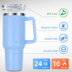 DOMICARE 40 oz Tumbler with Handle and Straw, Stainless Steel Tumbler with Lid and Straw, Reusable Vacuum Insulated Cup, Travel Coffee Mug, Blue, 1Pack