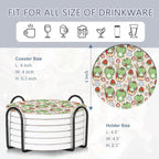 6 Pcs Coasters for Drinks with Holder, Cute Frog Absorbent Ceramic Coasters with Cork Base,Cute Funny Table Drinks Coasters Tabletop Protection Mat,Table Home Decor,4 Inches