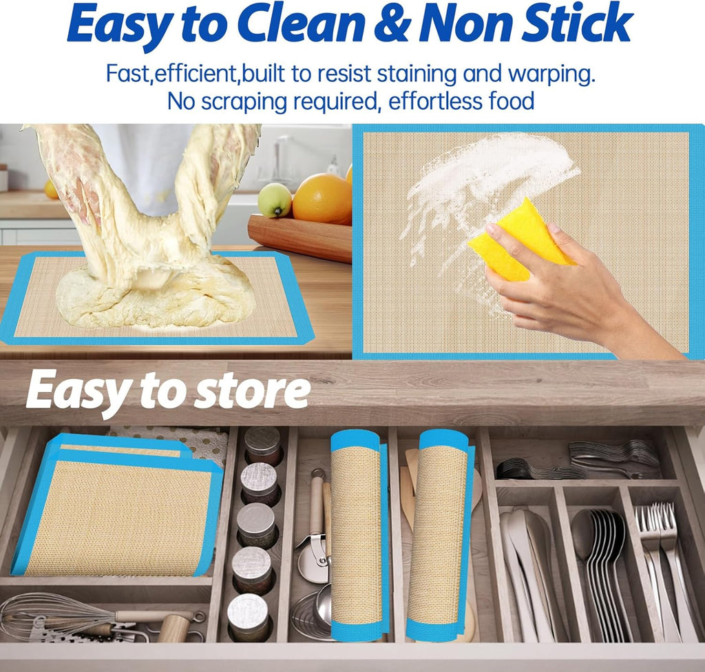 UBeesize 3 Pack Silicone Baking Mats, Non-Stick Oven Liners, Reusable Food Safe Cookie Sheets For Baking, Warp Resistant & Heavy Duty Bakeware Mat For Making Macaroon, Pizza, Cookie, Pastry, Bread