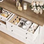 HOSTACK 55" Coffee Bar with 4 Large Drawers, 40" Tall Buffet Cabinet with Storage, Kitchen Storage Cabinet, Modern Farmhouse Sideboard Buffet, Adjustable Shelves for Living Room, White