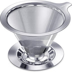 Pour Over Coffee Dripper, Slow Drip Paperless Coffee Filter, Stainless Steel Pour Over Coffee Maker for Single Cup Brew, Double Mesh Design of Manual Reusable Cone Filter.