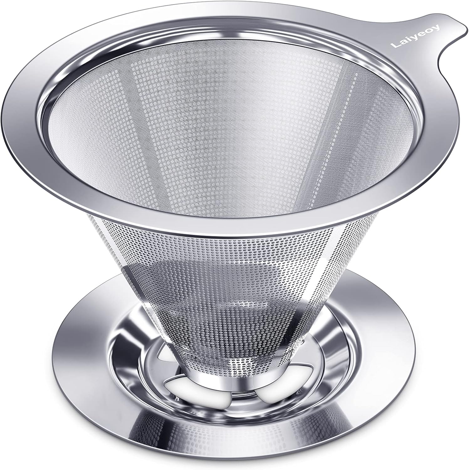 Pour Over Coffee Dripper, Slow Drip Paperless Coffee Filter, Stainless Steel Pour Over Coffee Maker for Single Cup Brew, Double Mesh Design of Manual Reusable Cone Filter.