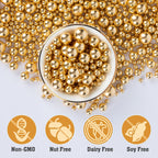 Twisweet Gold Pearl Sprinkles for Cake Decorating, Edible Sugar Pearls for Baking, Mix Size, Cake Topper Cupcake Cookie Ice Cream Dessert Decorations, Valentines Birthday Christmas Supplies (130g/4.58oz)