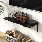Fun Memories Floating Shelves for Wall, 12 Inch Deep Floating Shelves Set of 2, Wall Mounted Shelf with Metal Brackets, Rustic Wood Wide Shelf for Bathroom, Kitchen and Living Room, Black, 16W x 12D