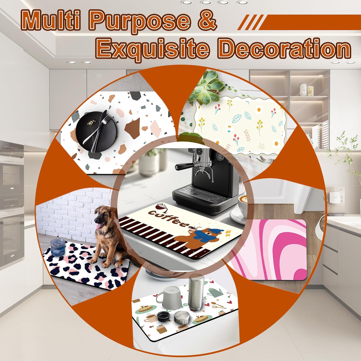 Coffee Maker Mat for Countertops, 12" X 20" Absorbent Dish Drying Mat for Kitchen Counter, Easy to Clean Kitchen Drying Matt Rubber Backing, Fit Under Coffee Espresso Machine Pot Dish Rack