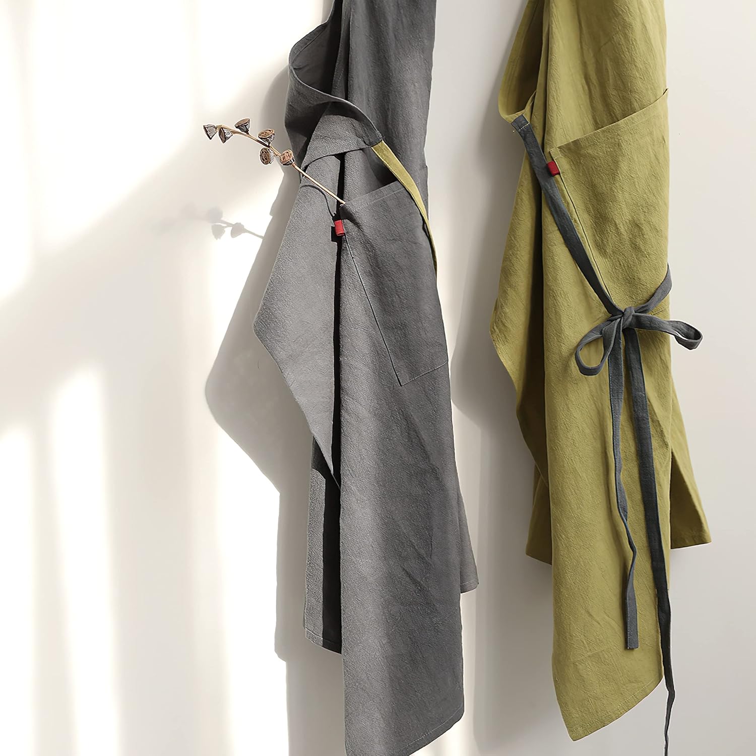 HANEE Kitchen Apron for Women & Men (9 Colors) Linen Cooking Aprons with pocket