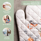 Maison d' Hermine Oven Gloves 100% Cotton Oven Mitt 7" x 13" with Loop Heat Resistant, BBQ, Cooking Gloves, Baking, Grilling, Kitchen, Handling Hot Pans (Pack of 1, Whitish Shabby Chique)