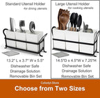 Large Kitchen Utensil Holder, Drainage Utensil Caddy for Countertop, 3pcs Bins Set Cooking Utensil Organizer for Spoons, Spatulas, White