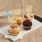 Gyufise 24Pcs 45th Birthday Cupcake Toppers Glitter Cheers to 45 Fabulous Forty Five Vintage 1980 Cupcake Picks 45th Birthday Wedding Anniversary Party Cake Decorations Supplies Gold