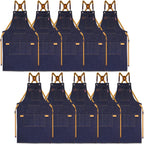 10 Pack Kitchen Aprons, Work Apron, Canvas, Multiple Pockets, Gardening, Painting, BBQ, Artist, Carpenter, Sizes M to XXL, Denim