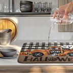 Halloween Buffalo Plaid Dish Drying Mat Fall Pumpkin Rustic Large Kitchen Mats Dish Drying Pad Absorbent Dish Dryer Mat for Kitchen Countertops Microfiber Drainer Pad Dish Drying Mats (18x24 in)