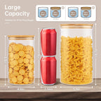 Extra Large Glass Flour and Sugar Storage Containers with Airtight Lid,132 floz x1 & 65 floz x1 [Set of 2] Big Glass Jars with Bamboo Lids, Air Tight Food Jar for Cereal, Pasta, Rice, Coffee