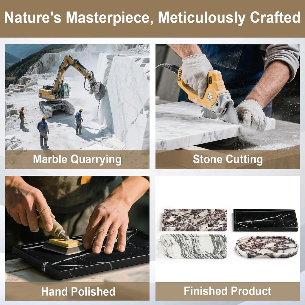 Natural Marble Vanity Tray - Moujings Genuine Marble Perfume Tray for Bathroom Decor, Stone Bathroom Vanity Organizer Tray for Kitchen Counter, Candles, Jewelry, Coffee, Makeup, Key