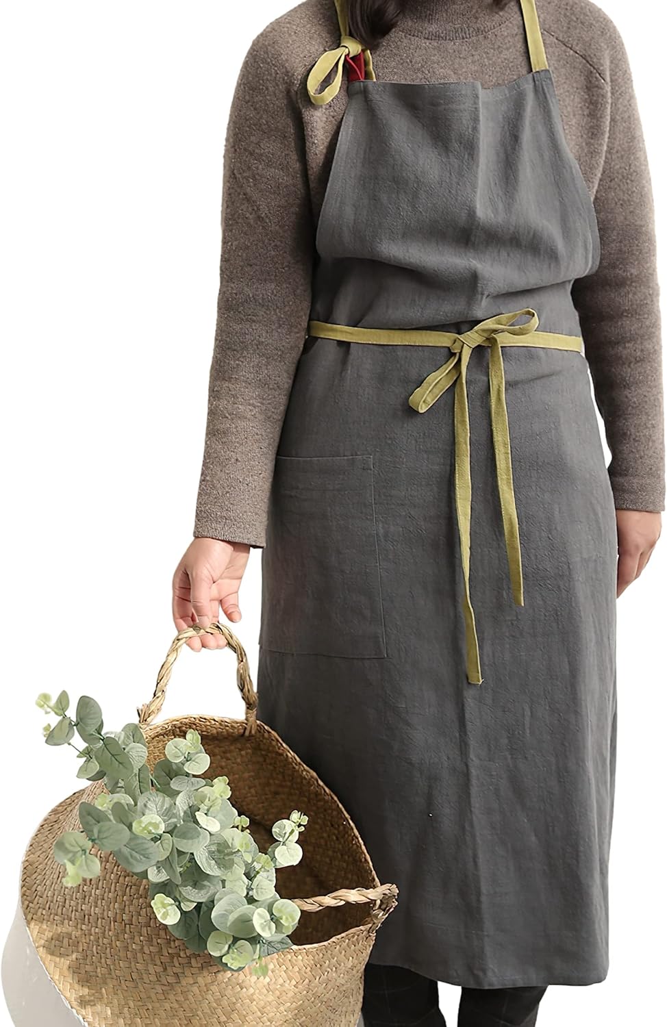 HANEE Kitchen Apron for Women & Men (9 Colors) Linen Cooking Aprons with pocket