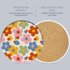 Drink Coasters Set of 6 with Holder, Vintage Groovy Flowers Absorbent Ceramic Drink Coaster for Tabletop Protection,Suitable for Kinds of Cups,Drinks Coasters for Home Office Decoration(4 Inches)