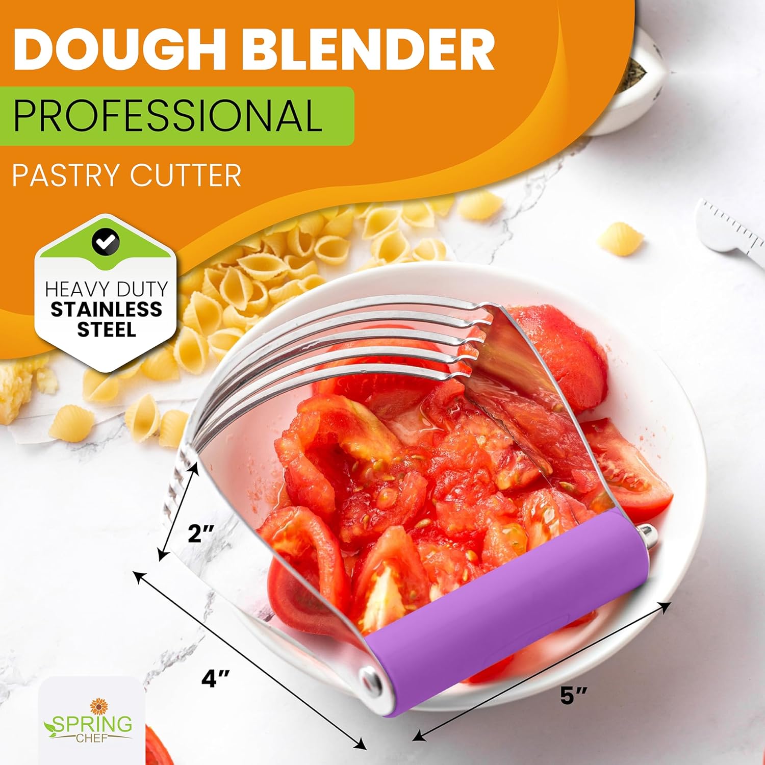 Spring Chef Large Dough Blender For Baking, Stainless Steel Puff Pastry Cutter Tool with Soft Grip Handle, Dishwasher Safe Dough Cutter Tool, Manual Pastry Blender for Easy Mixing - Orchid