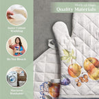 Maison d' Hermine 100% Cotton Oven Mitt & Pot Holder Set (7.5"x13" & 8"x8") Heat Resistant BBQ Cooking Gloves with Loop, Baking, Grilling, Kitchen, Handling Hot Pans (Fruit D'Hiver)