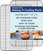 Ultra Cuisine Oven-Safe, Dishwasher-Safe 100% Stainless Steel Cooling & Baking Rack Set - Tight-Wire Bake for Oven Cooking - Heavy Duty - 8.5x12 - Set of 2 - Small Quarter Sheet Pan Cooling Racks