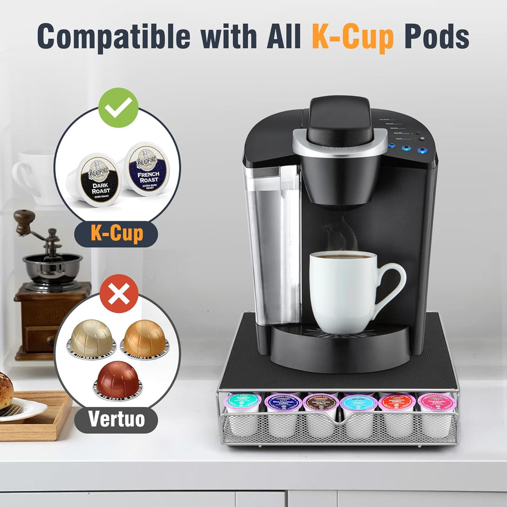 Coffee Pod Drawer, K-Cup Holder Drawer for 36 Coffee Pods Storage, Under Coffee Pot Storage and Sliding Drawer, Office or Home Kitchen Counter Organizer