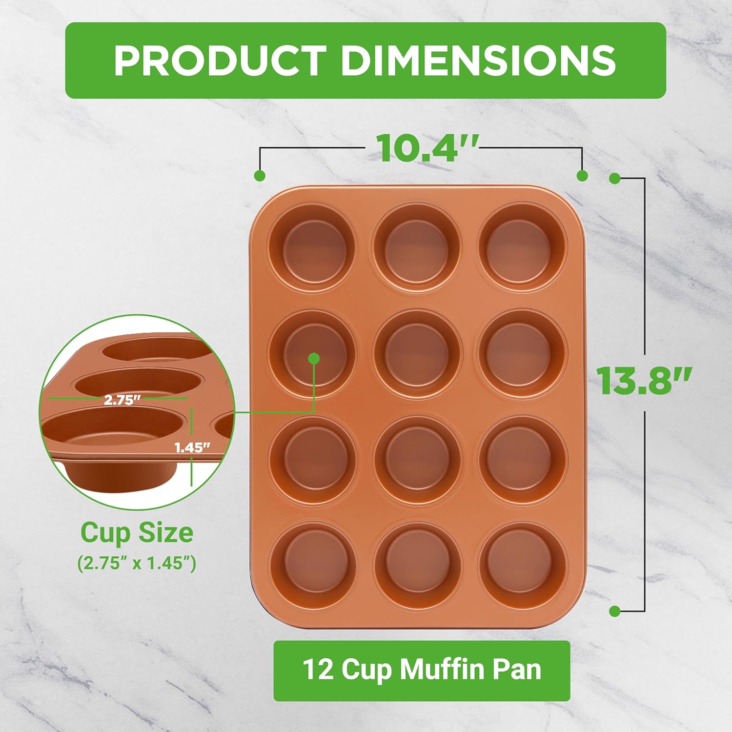 NutriChef 12-cup Copper Oven Muffin Pan, Non-Stick Coated Layer Surface, Even Heating Muffin Tray for Muffins, Cupcakes, Pastries & Mini Pies, Used for Model Number NCBSCC54