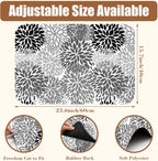 Dish Drying Mat Black and White Chrysanthemum Flower Coffee Bar Absorbent Rubber Backed Hide Stain Dish Drainer Rack Coffee Maker Pot Dining Room Decoration 15.7 x 23.6 Inch