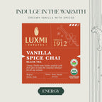 LUXMI Estates Vanilla Spice Chai 100Gm Loose Leaf Tin | Certified Organic Black Tea Leaf | Smooth, Flavorful, Robust, Caffeinated | Darjeeling & Assam Tea From India, 100 grams