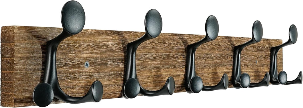 SKOLOO 24-Inch Wood Burnt Coat Rack Wall Mount with 5 Triple Hooks - Ideal for Family Entrances, Classrooms, and Pet Supplies Storage - Perfect Coat Hooks for Wall