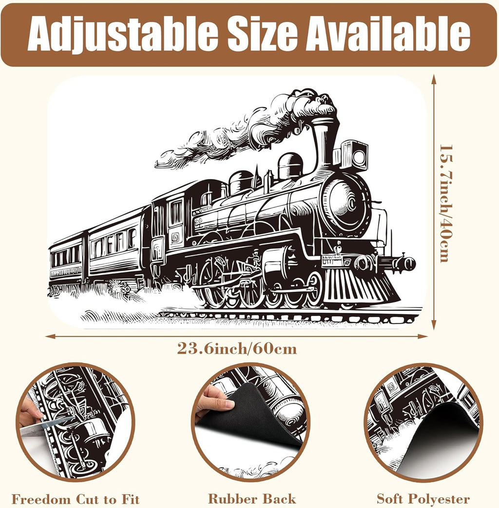 Retro Steam Train Dish Drying Mat for Kitchen Counter Bar Mat Hide Stain Absorbent Rubber Backed Coffee Mat Maker Espresso Machine Bar Accessories 15.7 x 23.6 Inch