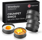 Wrenbury Crumpet Rings Nonstick 3.5 inch - English Muffin Rings - Set of 6 Food Ring Molds for Cooking – Metal Baking Egg Ring Set - Made in England