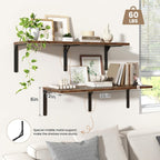 Fun Memories Rustic Brown 12 Inch Deep Floating Shelves Set of 2, Wall Mounted Shelf with Metal Brackets, Rustic Wood Wall Shelf for Bathroom, Kitchen and Living Room