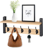 Sorbus Coat Hooks Wall Mount with Shelf – 24 Inch Coat Rack Wall Mount with 5 Heavy Duty Hooks – Floating Wall Shelf with Hooks for Entryway, Bathroom, Bedroom, Kitchen, or Mudroom (Maple Wood)