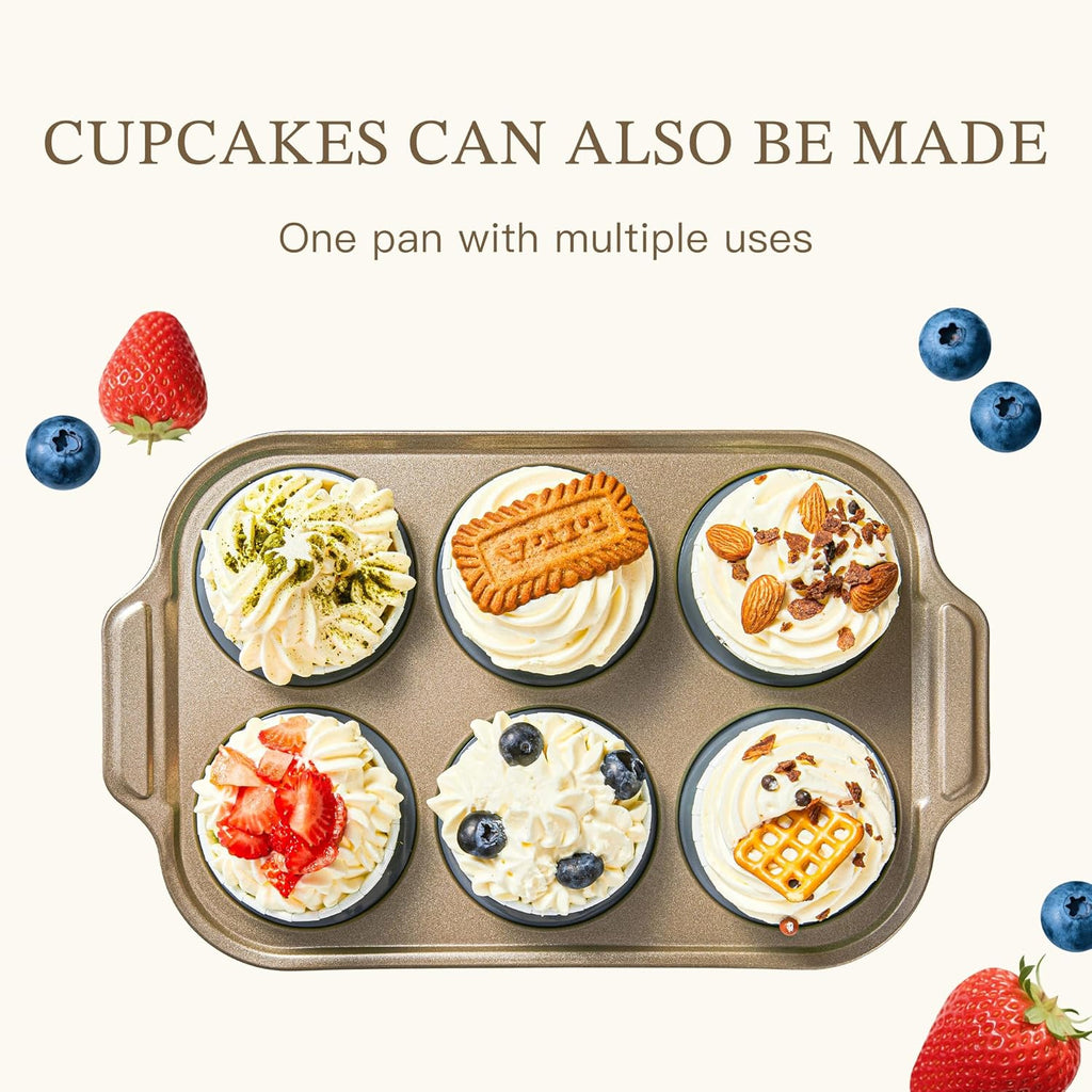 2-Pack Silicone Foldable Muffin Pans With Metal Reinforced Frame Silicone Cupcake Molds Nonstick 6 Cups For Baking,Homemade Muffins,Cupcakes,Egg Bites,Brownies,Puddings