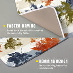 Autumn Colorful Maple Leaves Dish Drying Mat for Kitchen Counter,Blue and White Stripe Drying Mat 16 x 18 Inch with Absorbent Reversible Microfiber Dish Drying Pad Dish Rack Drainer Mat for Coffee Bar