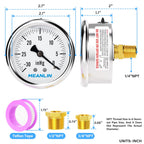 MEANLIN MEASURE -30inHG~0Psi Stainless Steel 1/4" NPT 2.5" FACE DIAL,Vacuum Liquid Filled Pressure Gauge,Single Scale, WOG Water Oil Air, Back Mount, with 1/2" NPT and 3/8" NPT Hex Bushing