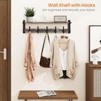 Homode Coat Rack Wall Mount with Shelf, 29 Inch Wood Wall Shelf with Hooks, Entryway Coat Hanger Wall Mount with 5 Hangers for Bathroom, Bedroom, Living Room, Grey