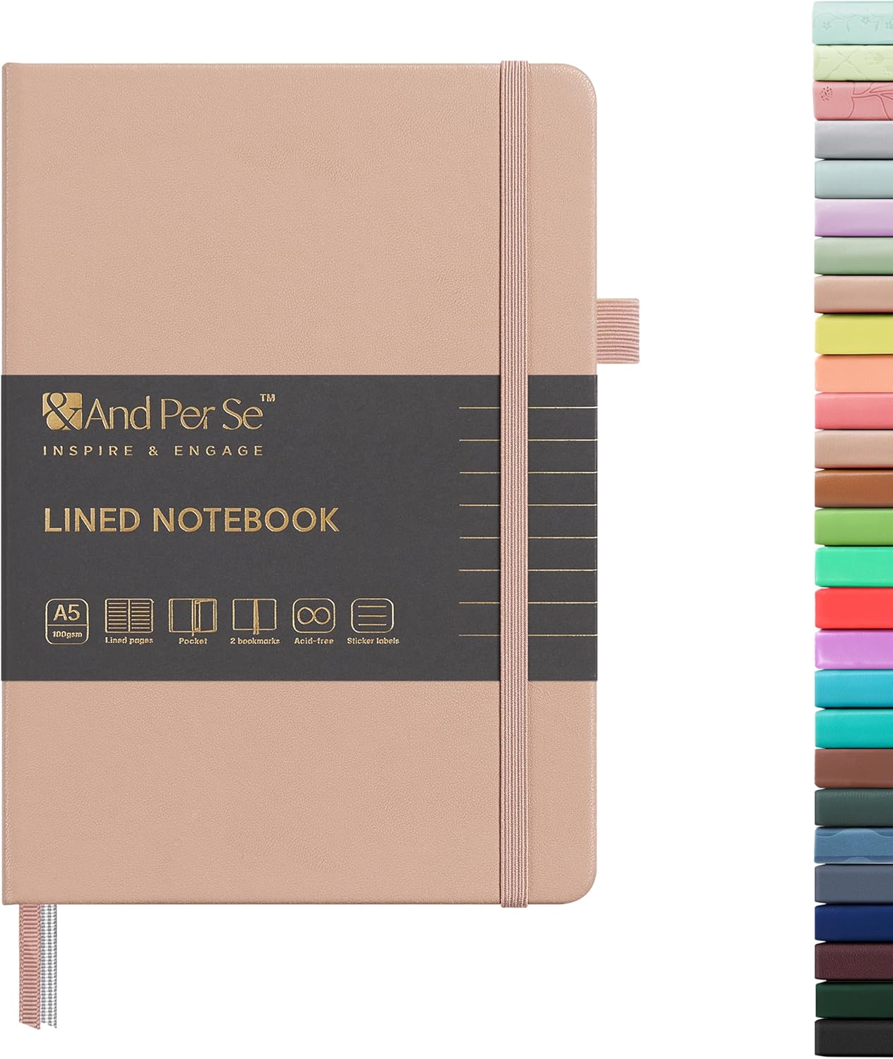 &And Per Se Lined Journal Notebook, 160 Pages, A5 5.7 x 8 inches College Ruled Thick Paper Notebook Journals for Writing, Hardcover Notebooks for Women Men Office School (1 Pack, Apricot)