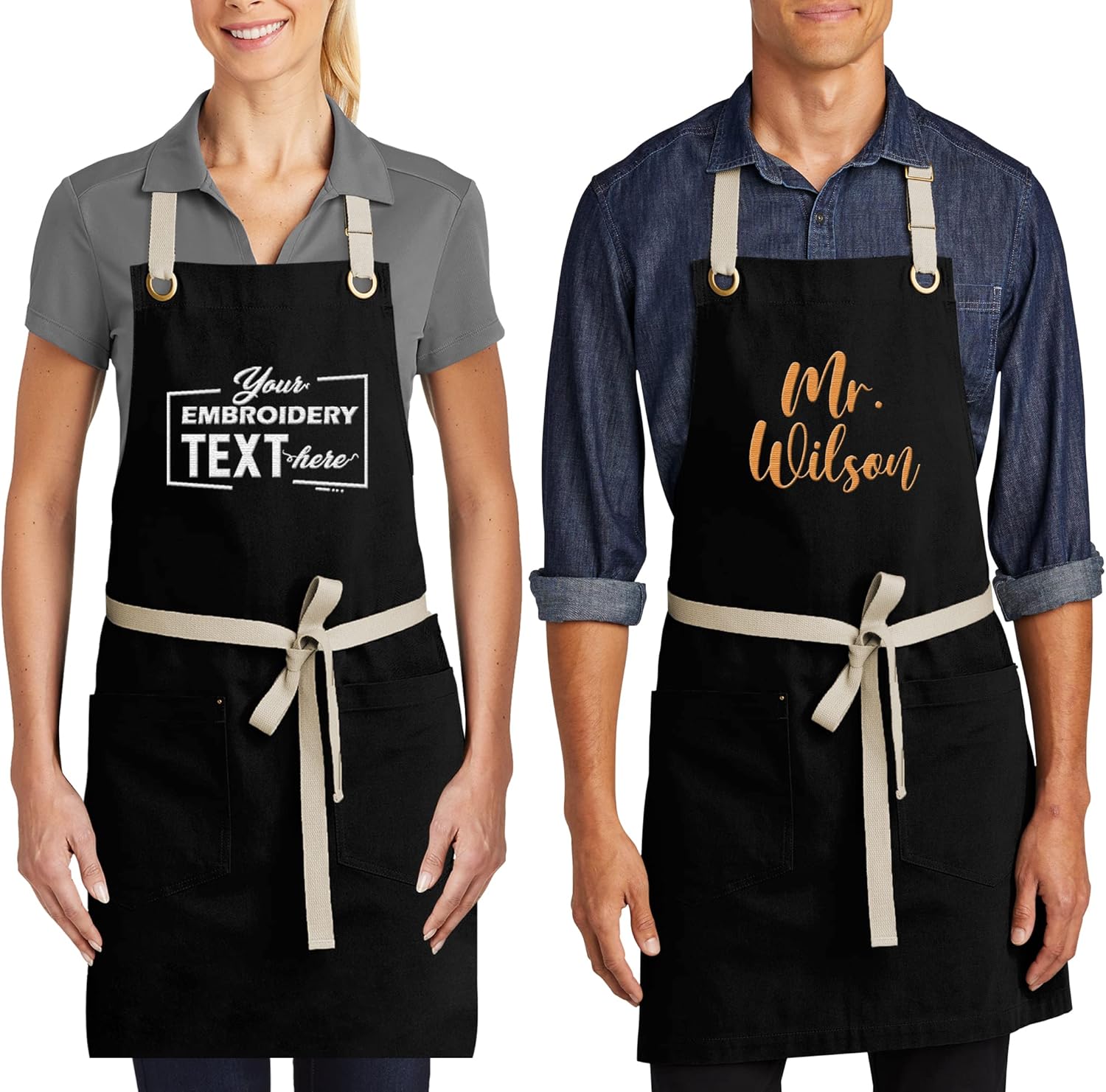 TEEAMORE Custom Embroidered Kitchen Apron Add Your Name Logo Design Cooking Baking Kitchen Chef Apron Gifts