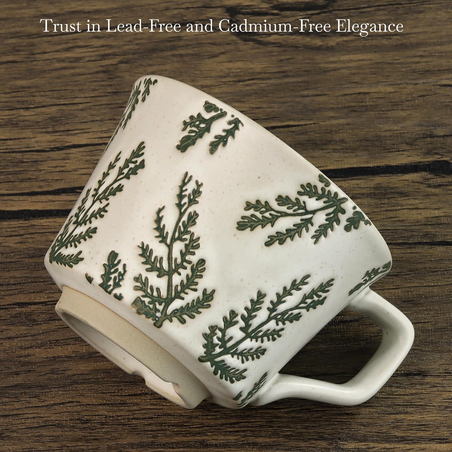 Ceramic Coffee Mug, 12 oz Novelty Unique Teacup with Large Handle, Stoneware Cup for Tea Mocha Latte Cappuccino Espresso (Set of 2, Ivy and Leaf)