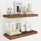 Fun Memories 24 Inch Floating Shelves for Wall, 9 Inch Deep Brown Rustic Wood Wall Mounted Shelves for Bathroom, Kitchen, Living Room, Set of 2