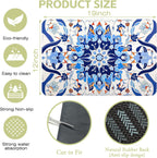 Dish Drying Mat Mandala Blue Floral Kitchen Mat 12"x19" Bsorbent Coffee Maker Mat for Dishes,Utensils Coffee Maker Pots and Pans Easy Clean Dish Slip Resistant Pad