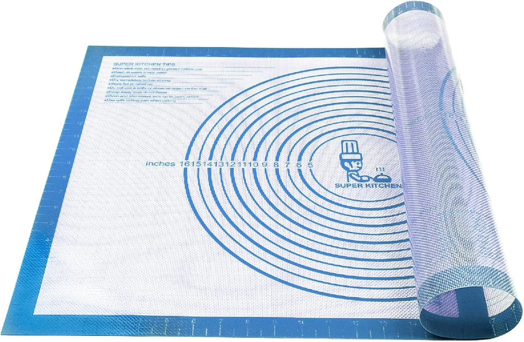 Nonstick Silicone Pastry Mat Extra Large with Measurements 28''By 20'' for Silicone Baking Mat, Counter, Dough Rolling,Fondant/Pie Crust By Folksy Super Kitchen (20×28, Blue)