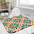 Dish Drying Mat Abstract Floral Kitchen Mat 12"x19" Bsorbent Coffee Maker Mat for Dishes,Utensils Coffee Maker Pots and Pans Easy Clean Dish Slip Resistant Pad