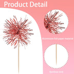 40 PCS Foil Firework Cupcake Toppers Rose Gold Sparkler Cupcake Picks Sparkle Tinsel Fireworks Decorations Cocktail Fruit Toothpick for Firework Theme Birthday Wedding Graduation Party Decor Supplies