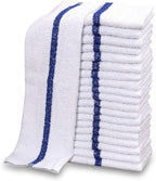 GOLD TEXTILES New Cotton Blend White Restaurant Bar Mops Kitchen Towels (36, Blue Stripe)
