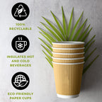 NYHI Set of 150 Ripple Insulated Kraft 12 oz Paper Cups Coffee Tea Hot Cups Recyclable 3 Layer Rippled Wall For Better Insulation Perfect for Cappuccino Hot Coco or Iced Drinks