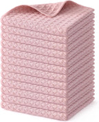 Homaxy Microfiber Waffle Weave Kitchen Dish Cloths, 12 x 12 Inch Ultra Absorbent and Solid Color Dish Towels for Kitchen Fast Drying Dishcloth for Washing Dishes, 12 Pack, Pink